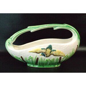 SylvaC Pottery Planter Flying Duck with Cattails, Made in England